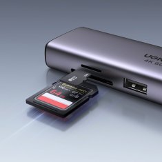 Ugreen 7v1 večfunkcijski USB-C HUB - 2x USB HDMI 4K čitalnik SD in TF kartic USB-C RJ45 1Gbps siv
