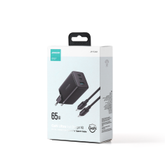 Joyroom Hitri omrežni polnilnik GaN USB 2x USB-C + kabel USB-C 1,2 m – črn