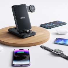Joyroom 4v1 Polnilna postaja za iPhone AirPods Apple Watch USB-A zložljiva črna