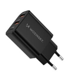 WOZINSKY Mrežni polnilnik 30 W USB-C 2x USB-A – črn