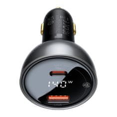BASEUS Avtomobilski polnilnik USB USB-C PD3.1 140 W + kabel USB-C 1 m črn