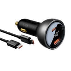 BASEUS Avtomobilski polnilnik USB USB-C PD3.1 140 W + kabel USB-C 1 m črn