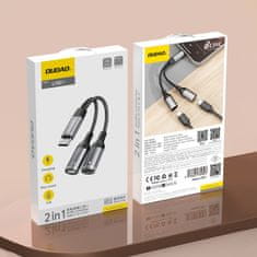 DUDAO 2v1 adapter, razdelilnik USB-C za napajanje in slušalke - siv
