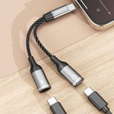 DUDAO 2v1 adapter, razdelilnik USB-C za napajanje in slušalke - siv