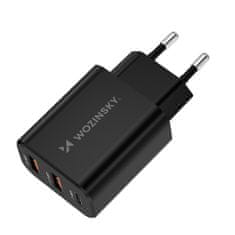 WOZINSKY Mrežni polnilnik 30 W USB-C 2x USB-A – črn