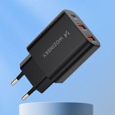 WOZINSKY Mrežni polnilnik 30 W USB-C 2x USB-A – črn