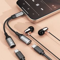 DUDAO 2v1 adapter, razdelilnik USB-C za napajanje in slušalke - siv