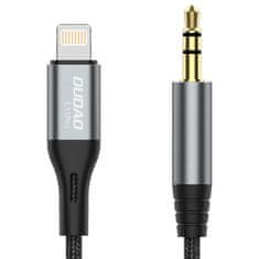 DUDAO AUX avdio kabel v bombažni prepletenosti iPhone Lightning - mini jack 3,5 mm 1 m siv
