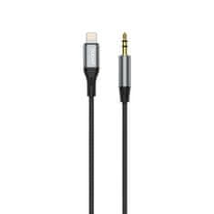DUDAO AUX avdio kabel v bombažni prepletenosti iPhone Lightning - mini jack 3,5 mm 1 m siv