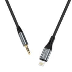 DUDAO AUX avdio kabel v bombažni prepletenosti iPhone Lightning - mini jack 3,5 mm 1 m siv