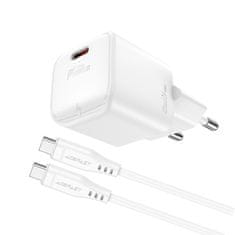 AceFast Mini omrežni polnilnik PD 20 W GaN + kabel USB-C, bel