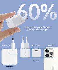 Choetech GaN USB-C PD 30W bela mrežna polnilna naprava