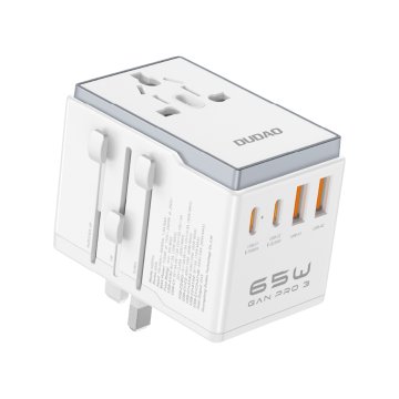 DUDAO Univerzalni polnilnik potovalni adapter 65 W EU / US / JP / AUS / UK 2x USB-C 2x USB-A - bel