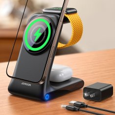 Joyroom 3v1 brezžični polnilnik z MagSafe - črn