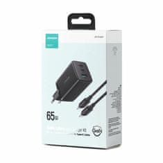 Joyroom polnilec 65W USB 2xTipC TipA GaN PD + kabel črn JR-TCG01