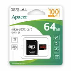 Apacer microSD XC 64GB spominska kartica U1 R100 Class 10 AP64GMCSX10UB-R