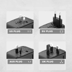 Tech-protect TA200 potovalni adapter EU / UK / US / AU, črna