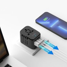 Tech-protect TA200 potovalni adapter EU / UK / US / AU, črna