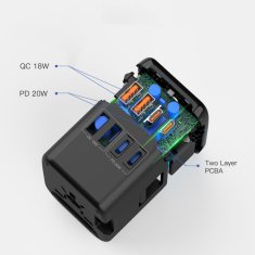 Tech-protect TA200 potovalni adapter EU / UK / US / AU, črna