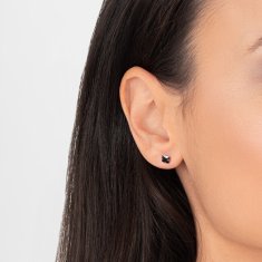 Jekleni piercing uhani s črnim kristalom Square