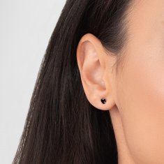 Jekleni piercing uhani s črnim kristalom Srce