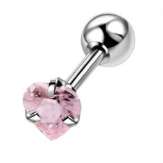 Jekleni piercing uhani z rožnatim kristalom Srce