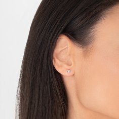 Jekleni piercing uhani z rožnatim kristalom Srce