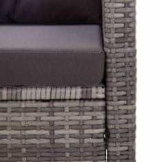 Vidaxl Vrtni kavč dvosed z blazinami siv 124 cm poli ratan