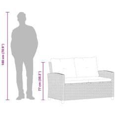 Vidaxl Vrtni kavč dvosed z blazinami siv 124 cm poli ratan