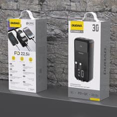 DUDAO Powerbank 30000mAh z vgrajenimi kabli PD 22,5W - črn