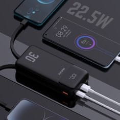 DUDAO Powerbank 30000mAh z vgrajenimi kabli PD 22,5W - črn