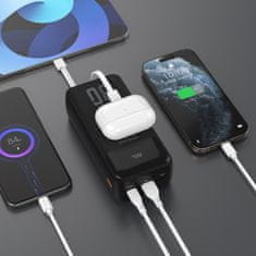 DUDAO Powerbank 30000mAh z vgrajenimi kabli PD 22,5W - črn