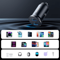 Joyroom Mini avtomobilski polnilnik za vtičnico za vžigalnik 30 W 2x USB-C kovinski črn