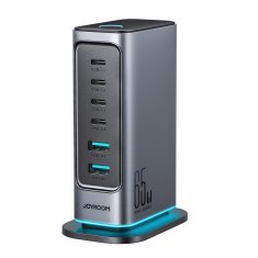 Joyroom GaN 65W EU 4x USB-C in 2x USB-A večvratna polnilna postaja – temno siva