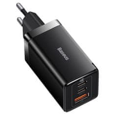 BASEUS Hitri omrežni polnilnik GaN 2x USB-C USB 65 W + kabel USB-C črn
