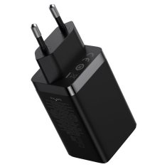 BASEUS Hitri omrežni polnilnik GaN 2x USB-C USB 65 W + kabel USB-C črn