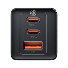 BASEUS Hitri omrežni polnilnik GaN 2x USB-C USB 65 W + kabel USB-C črn