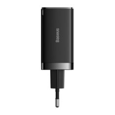 BASEUS Hitri omrežni polnilnik GaN 2x USB-C USB 65 W + kabel USB-C črn