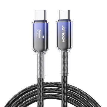 Joyroom Kabel Crystal-Clear Series 60W USB-C - USB-C 1,2 m - črn