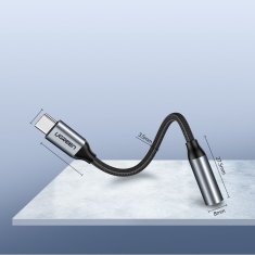Ugreen Priključek za slušalke z Mini Jack 3,5 mm na USB-C 10 cm – siv