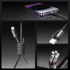Joyroom Kabel USB-C - iPhone Lightning z organizatorjem in magnetnim držalom 1,2 m - siv
