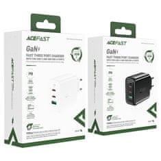 AceFast Hitri omrežni polnilnik GaN 2x USB-C USB-A PPS PD QC4+ 65 W, bel