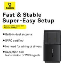 BASEUS Zunanja USB WiFi kartica 2,4 GHz 300 Mb/s, črna
