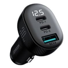 Joyroom Avtomobilski polnilnik z zaslonom 2x USB-C USB-A 30W črn