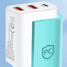 WOZINSKY Mrežni polnilnik 100–240 V, 30 W, USB-C, 2x USB-A, bel