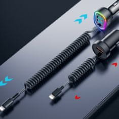 Joyroom 4v1 Hitri avtomobilski polnilnik USB-C PD 2x USB QC3 s kablom Lightning 1,6 m 57 W črn