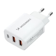 WOZINSKY Mrežni polnilnik 100–240 V, 30 W, USB-C, 2x USB-A, bel