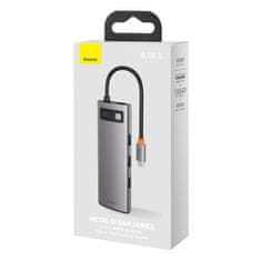 BASEUS Večnamenski HUB 8v1 USB USB-C PD 100W HDMI čitalnik SD in microSD kartic 3x USB 3.2 RJ45 Siva