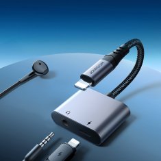 Joyroom 2v1 adapter za iPhone polnilnik + slušalke Lightning / mini jack 3,5 mm črn