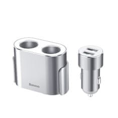 BASEUS Avtomobilski razdelilnik 2x vtičnica za vžigalnik 80W 2x USB-A 3.1A - srebrna